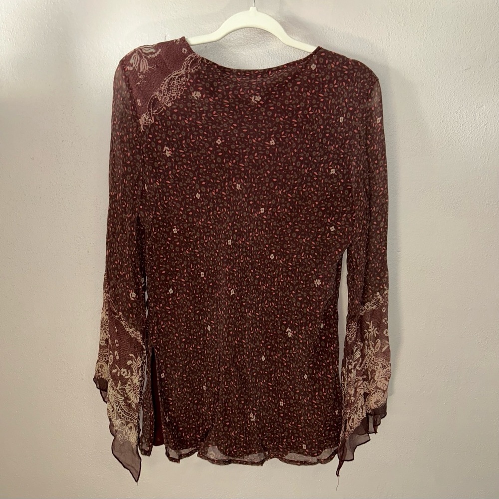 New York & Company VTG Burgundy silk boho whismigoth paisley Floral Blouse - Picture 2 of 4